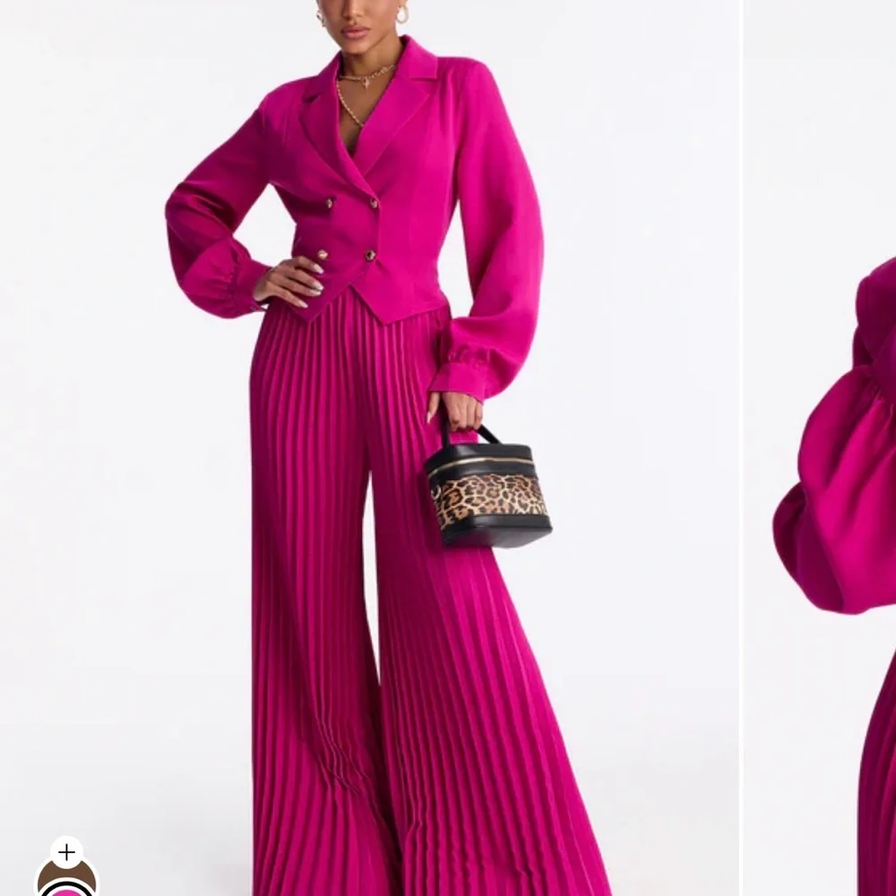 Fashion Nova Hot Pink Pleated Double-Breasted Jumpsuit - Picture 2 of 2